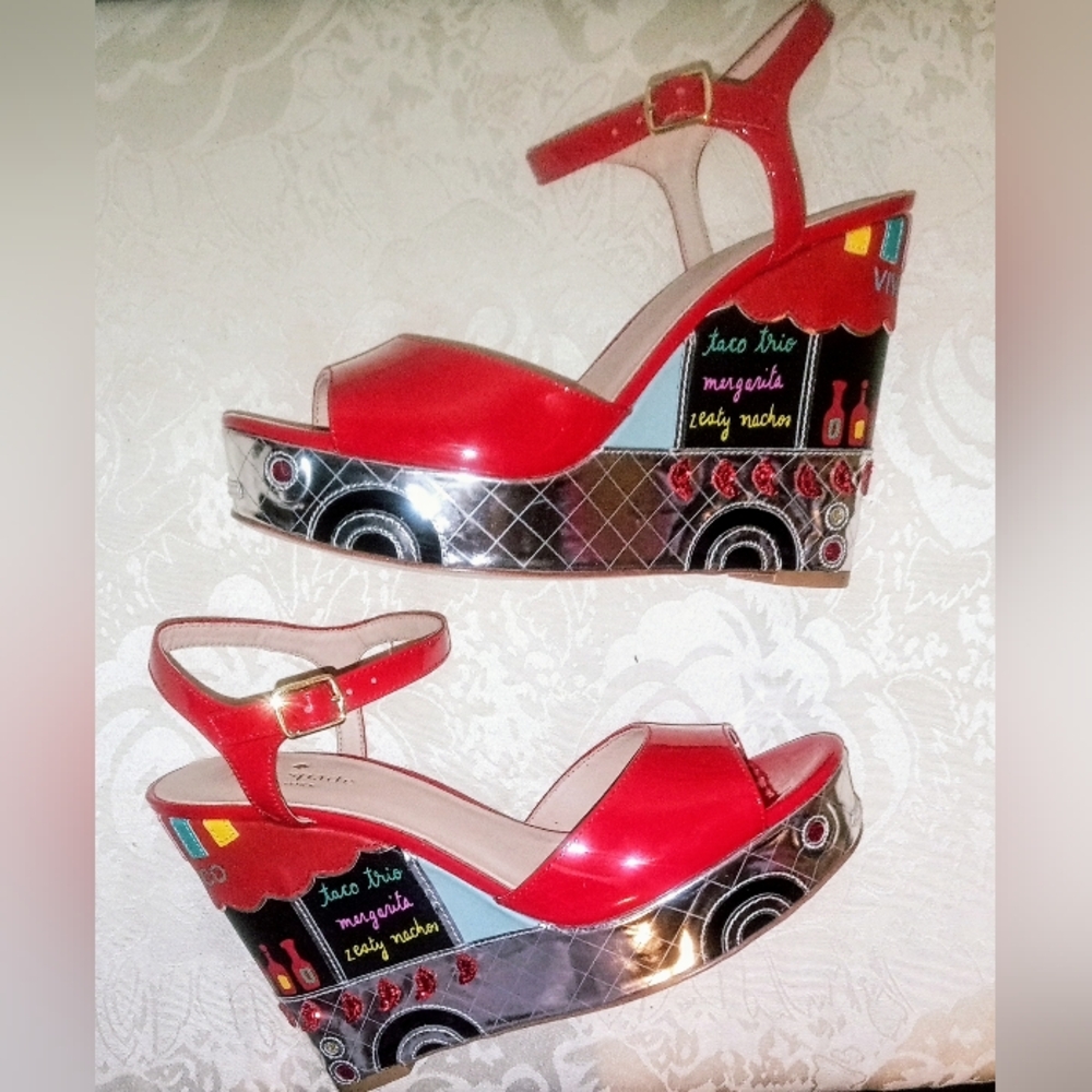KATE SPADE NEW YORK Dora platform wedge taco truck red shoes sz 8 NEW